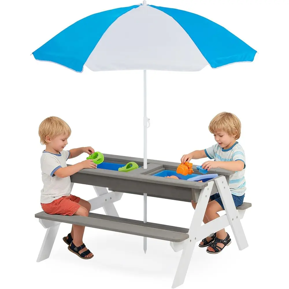 Kids Outdoor Water Table - Mesa de Piquenique de Madeira Conversível