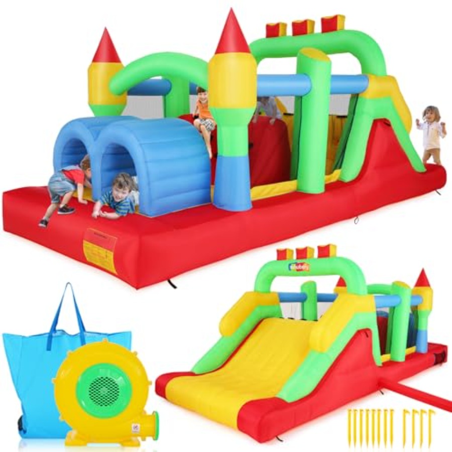 Kids Outdoor Bounce House - Pista de obstáculos inflável para quintal,