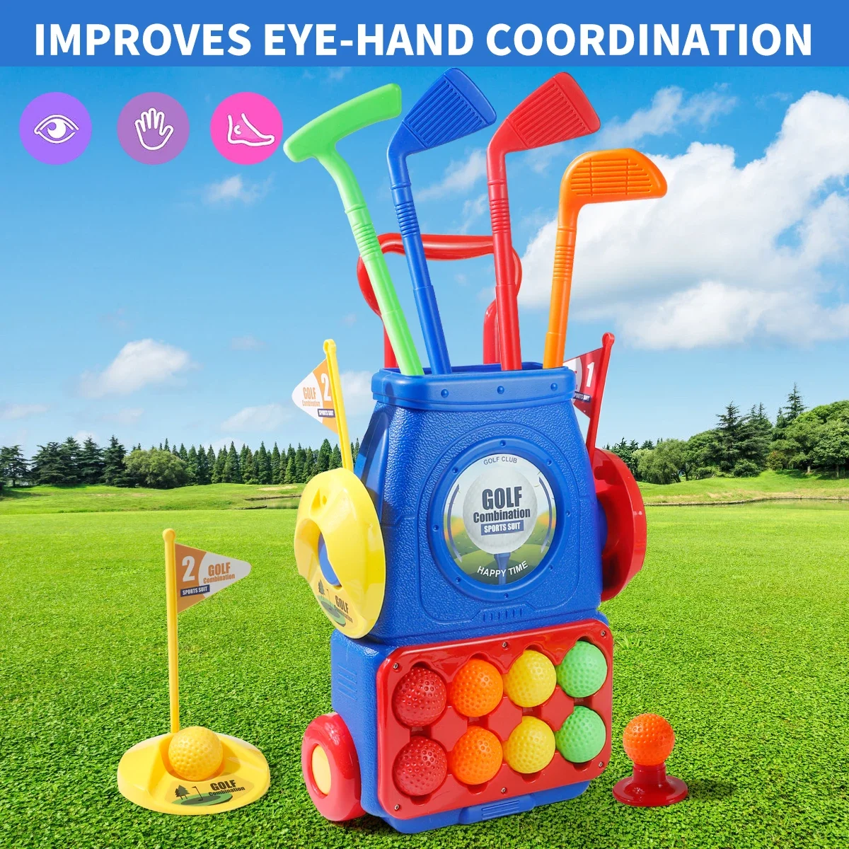 Kids Indoor Outdoor Cart - Conjunto de Jogo de Golfe para