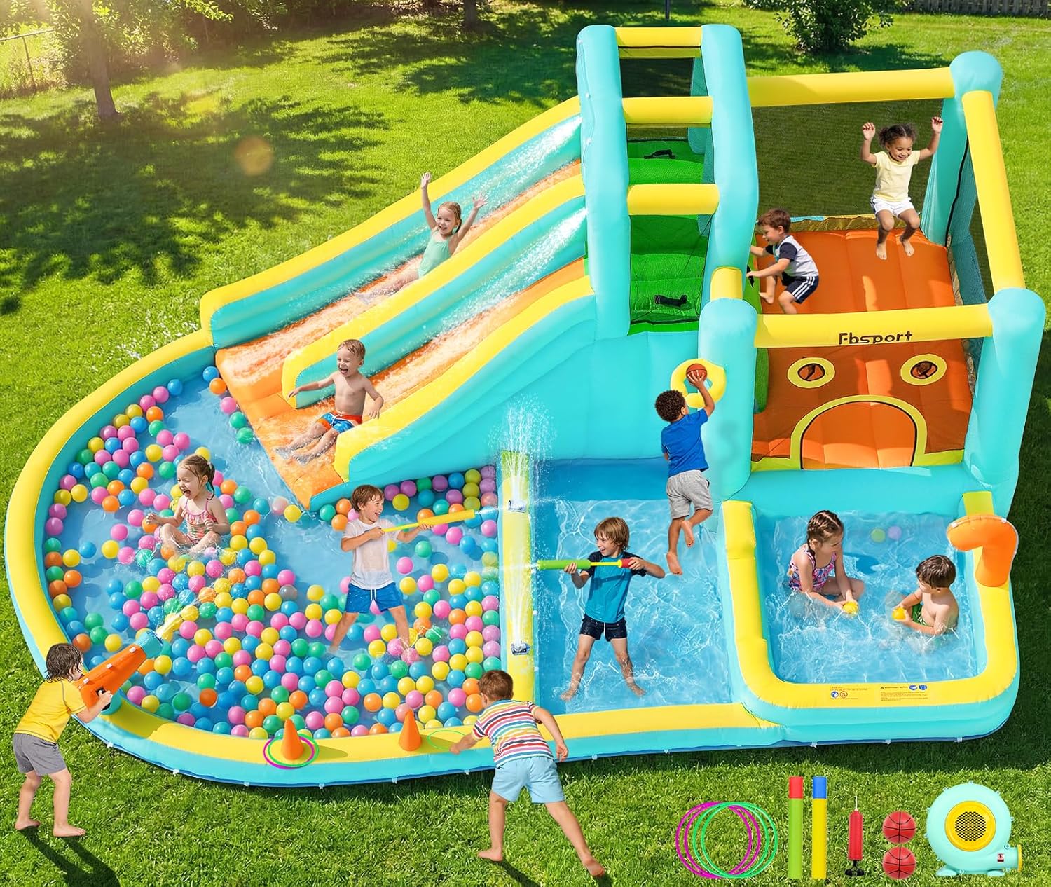 Kids Outdoor Slide - Castelo Inflável com Escorregador Duplo e