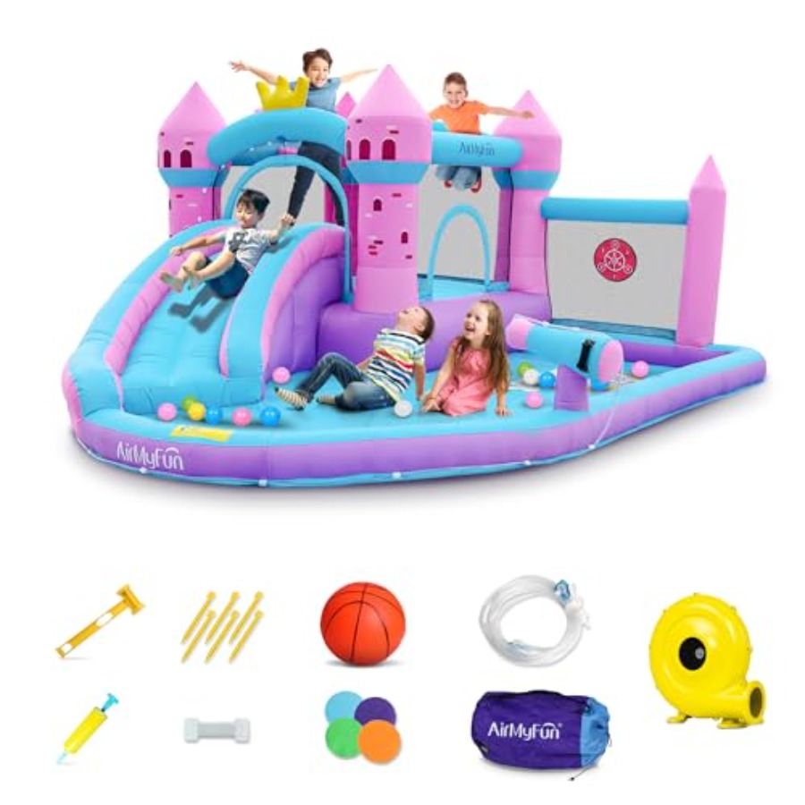 Kids Outdoor Bounce House - Tobogã inflável para quintal com piscina