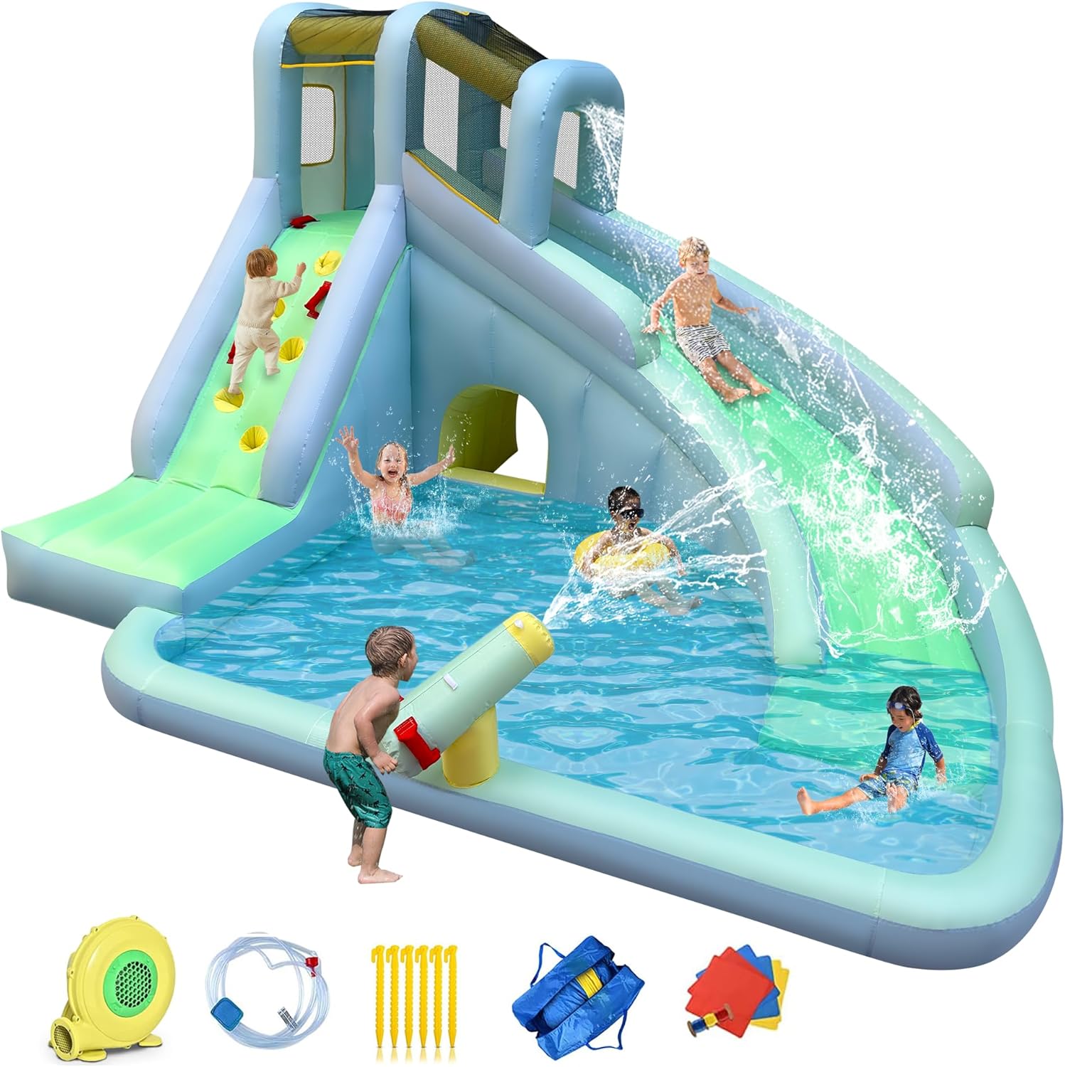 Parque Aquático Inflável 6 em  - Kids Outdoor House With Slide avaliação e preço