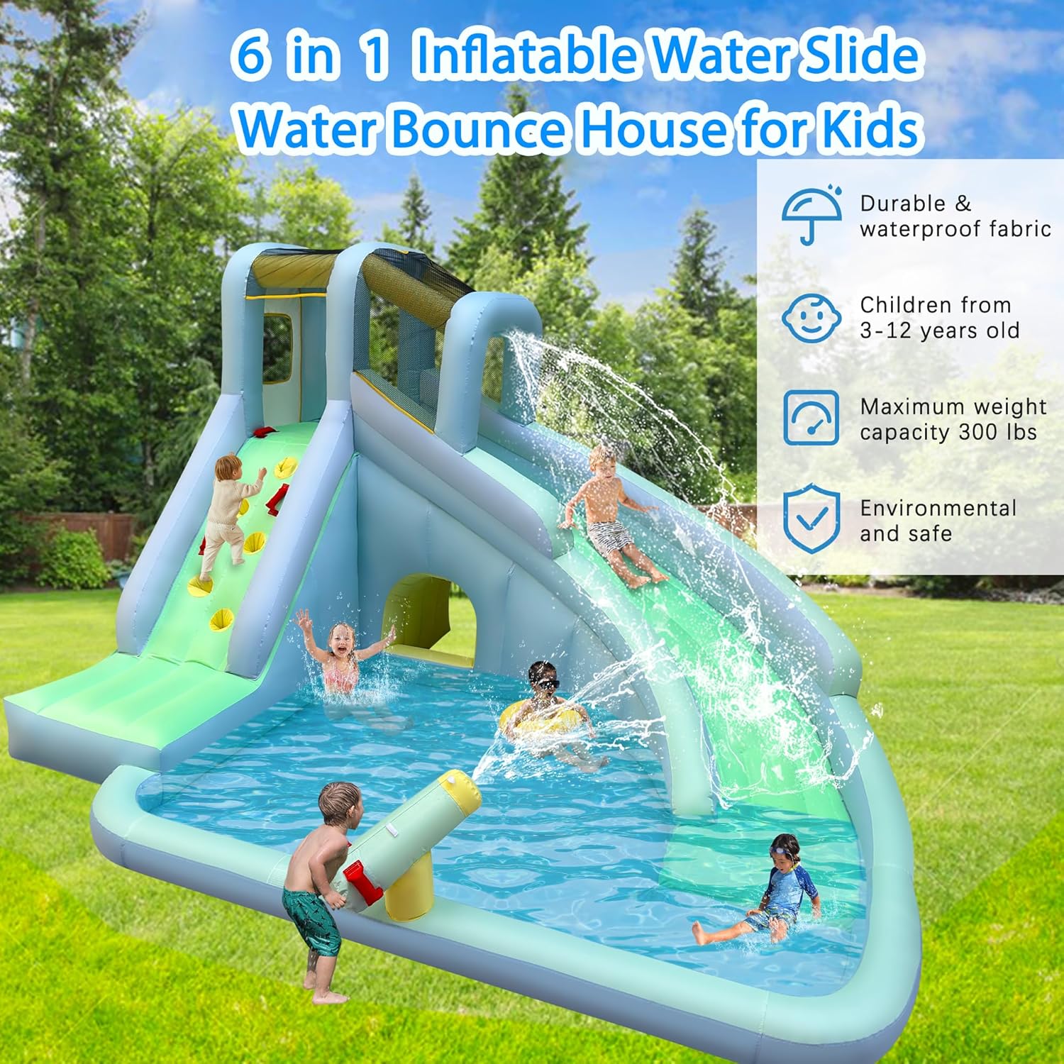 Parque Aquático Inflável 6 em  - Kids Outdoor House With Slide avaliação e preço