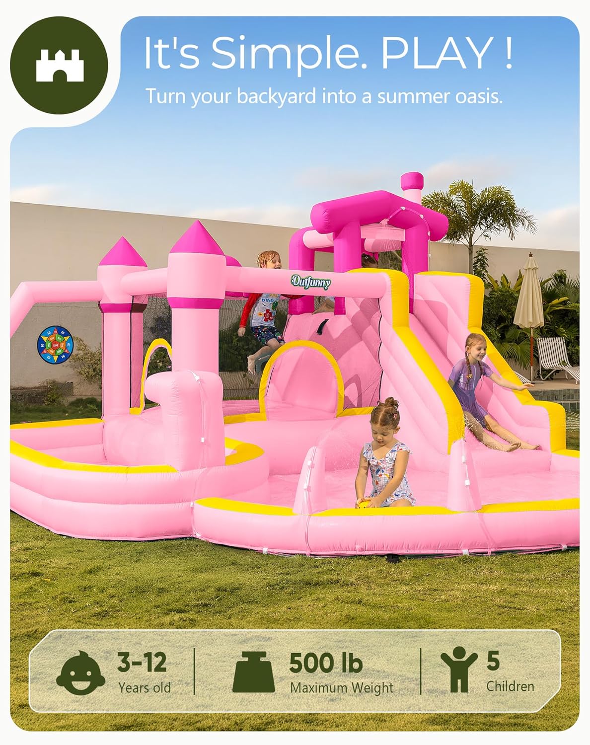 Tobogã Inflável Rosa para Cria - Kids Outdoor Bounce House avaliação e preço