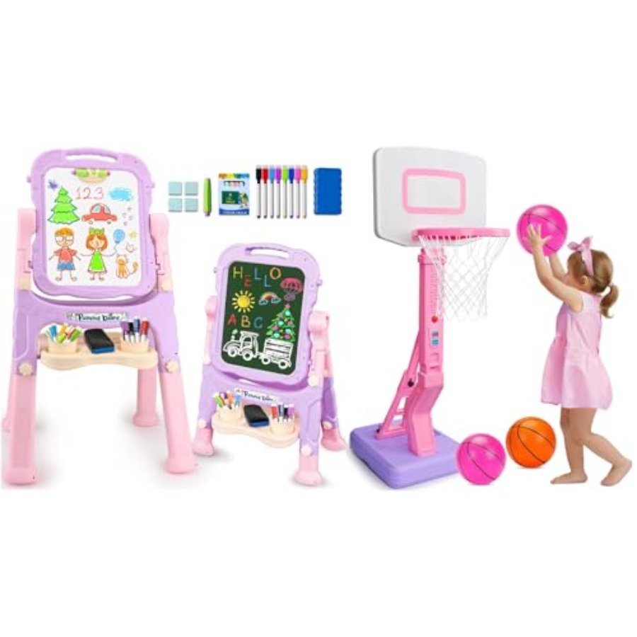 Aro de basquete rosa para cria - Kids Outdoor Easel avaliação e preço