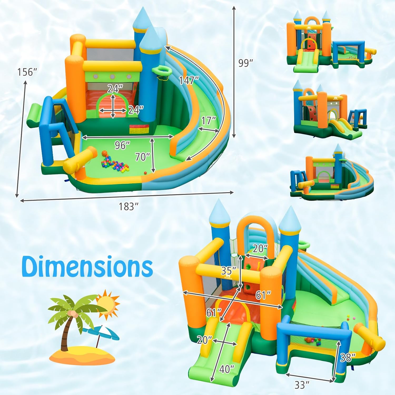 Castelo Inflável Aquático 9 em - Kids Outdoor Bounce House avaliação e preço