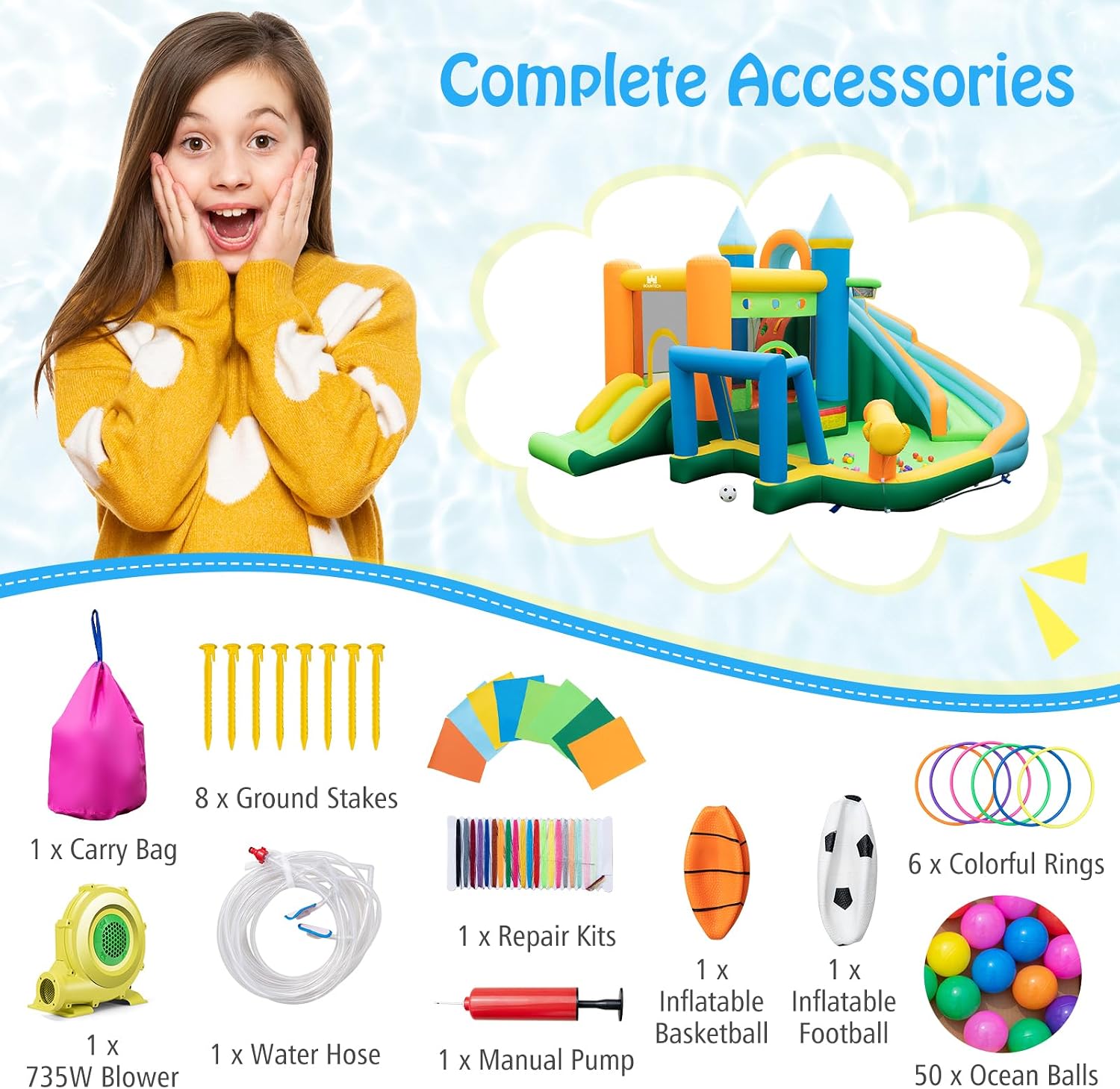Castelo Inflável Aquático 9 em - Kids Outdoor Bounce House avaliação e preço