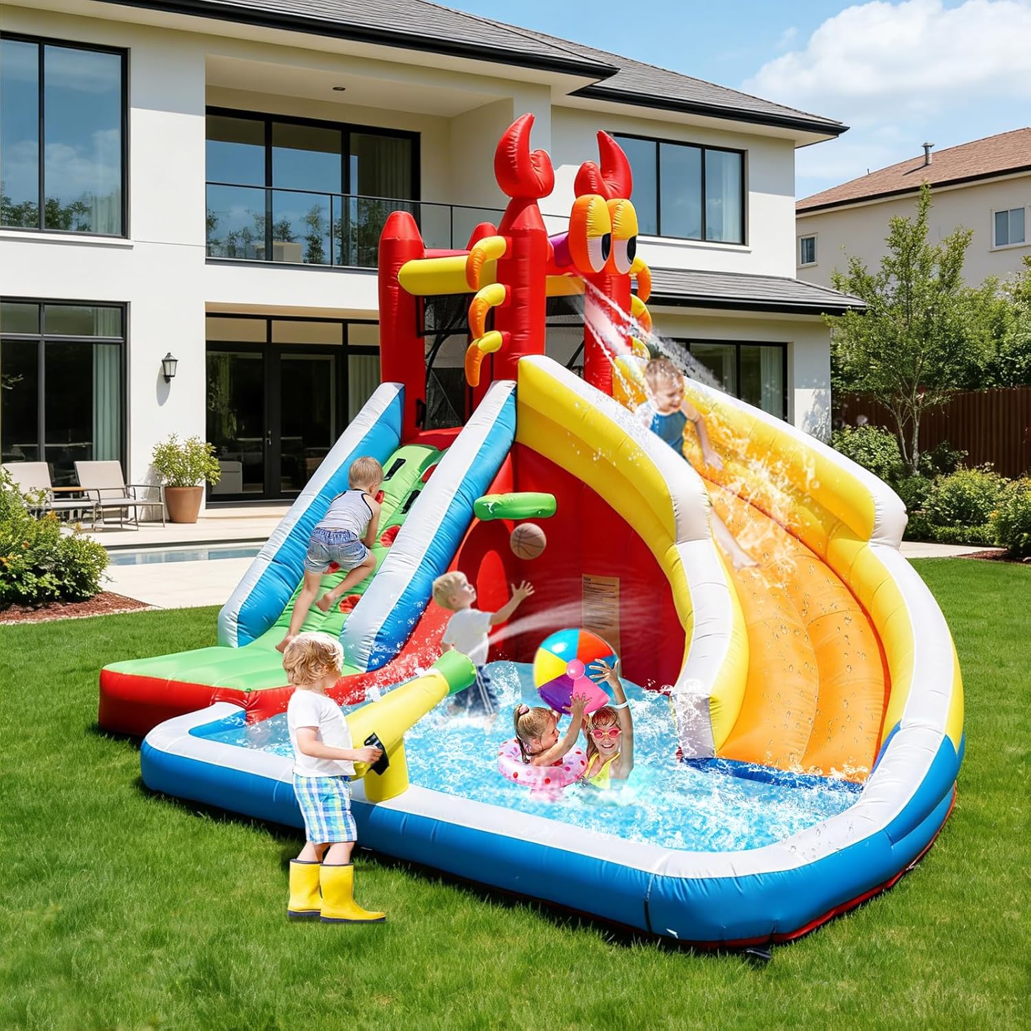 Grande Casa Inflável com Escor - Kids Outdoor Bounce House avaliação e preço