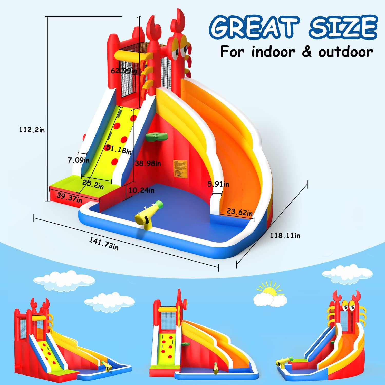 Grande Casa Inflável com Escor - Kids Outdoor Bounce House avaliação e preço